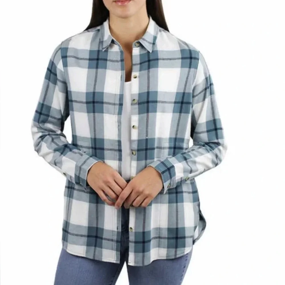Women's Plaid Button-Down Shirt - Blue & White
